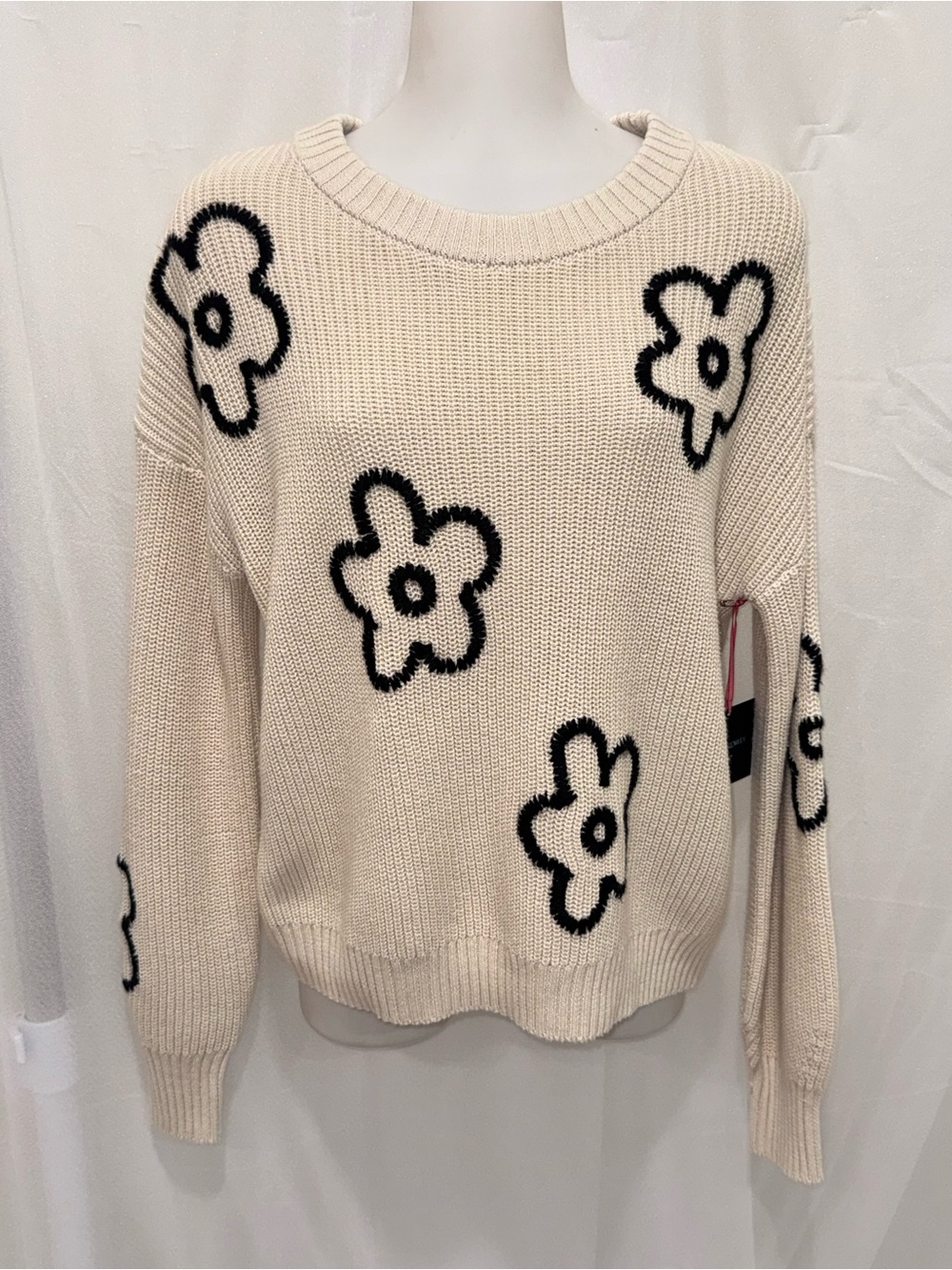 Cynthia Rowley Cream & Black Floral Daisy Knit Sweater – Women’s Small